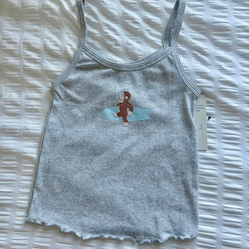 Curious George Surfer Ribbed Cami — Grey