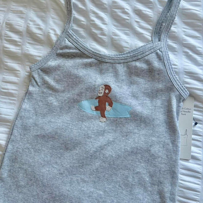 Curious George Surfer Ribbed Cami — Grey