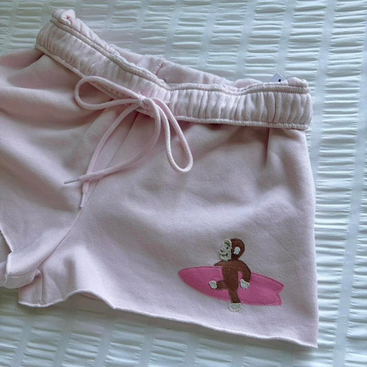 Curious George Surfer Sweat Shorts — Blush Pink